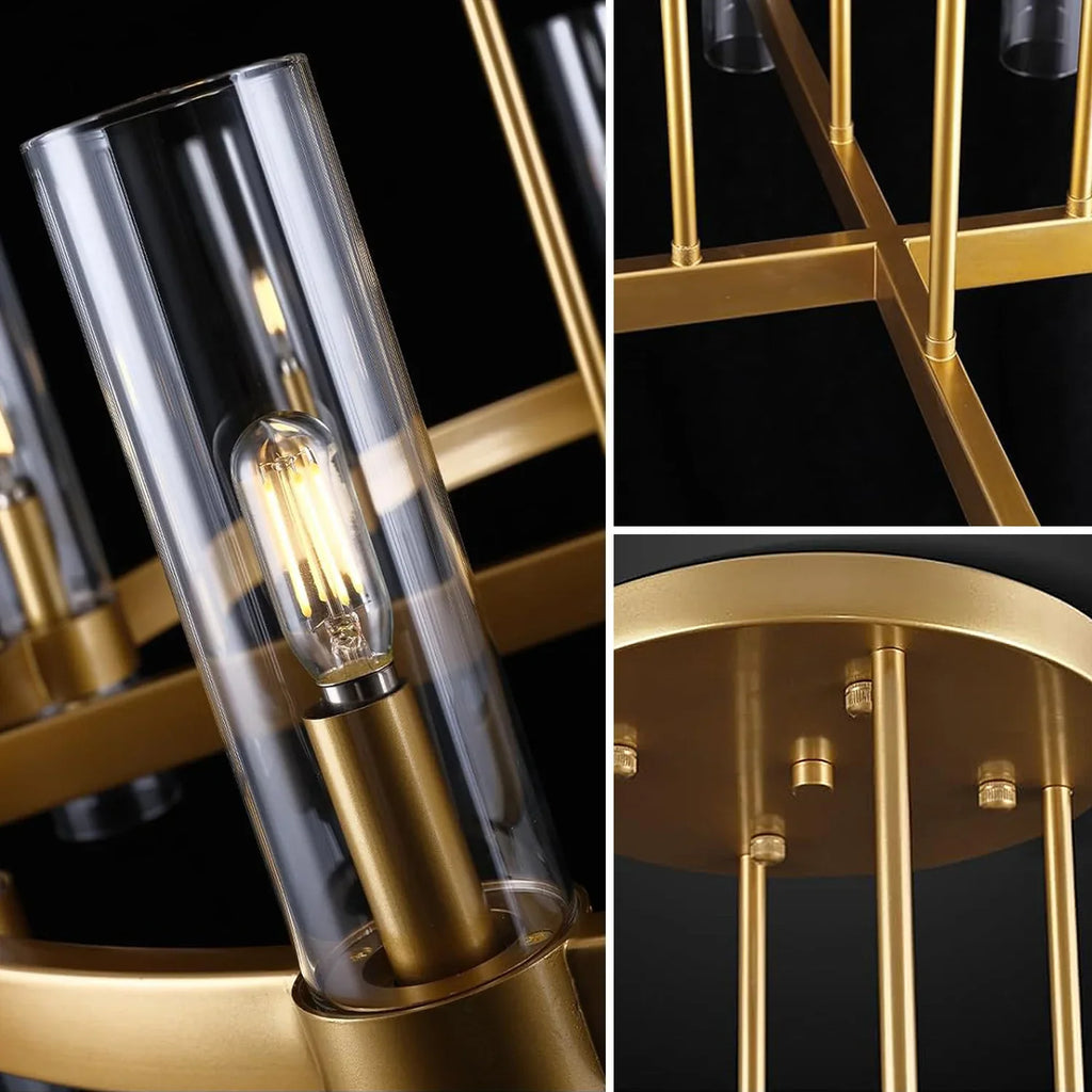 Kronleuchter Röhre Glas Transparent Gold für Esszimmer