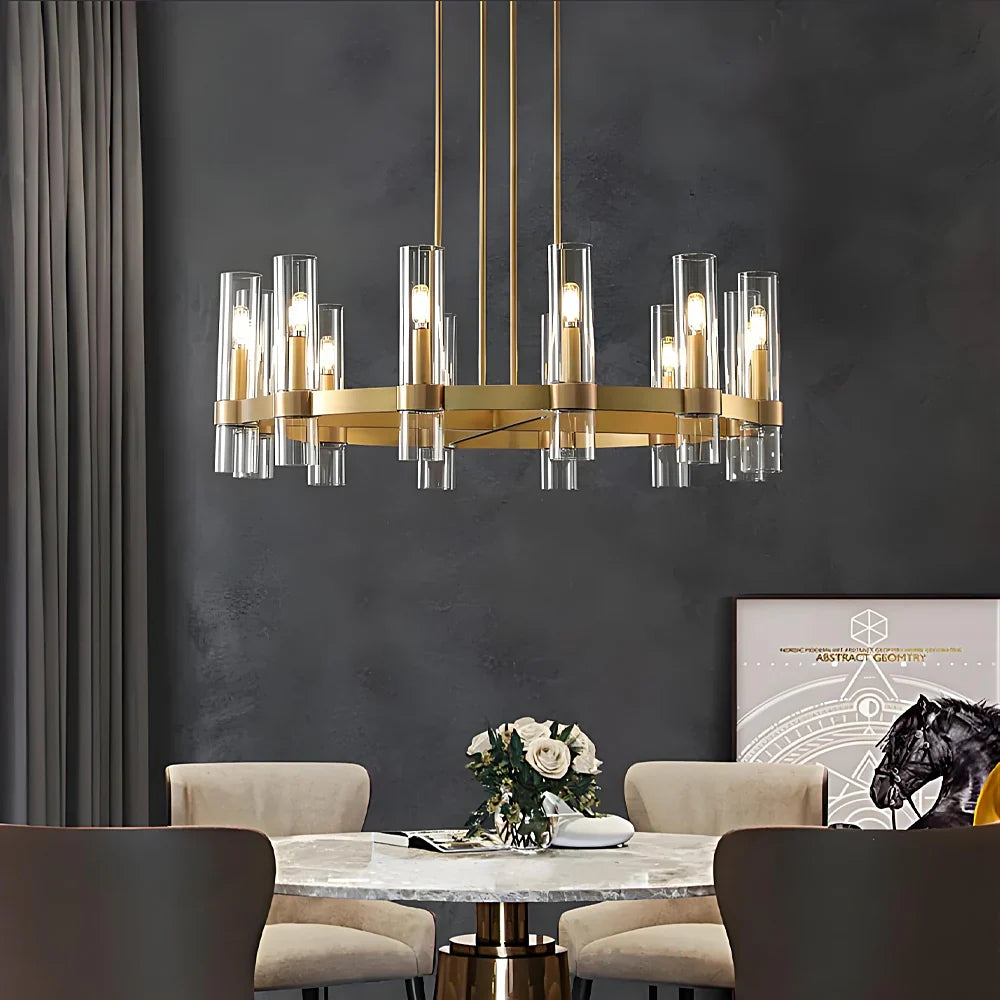 Kronleuchter Röhre Glas Transparent Gold für Esszimmer