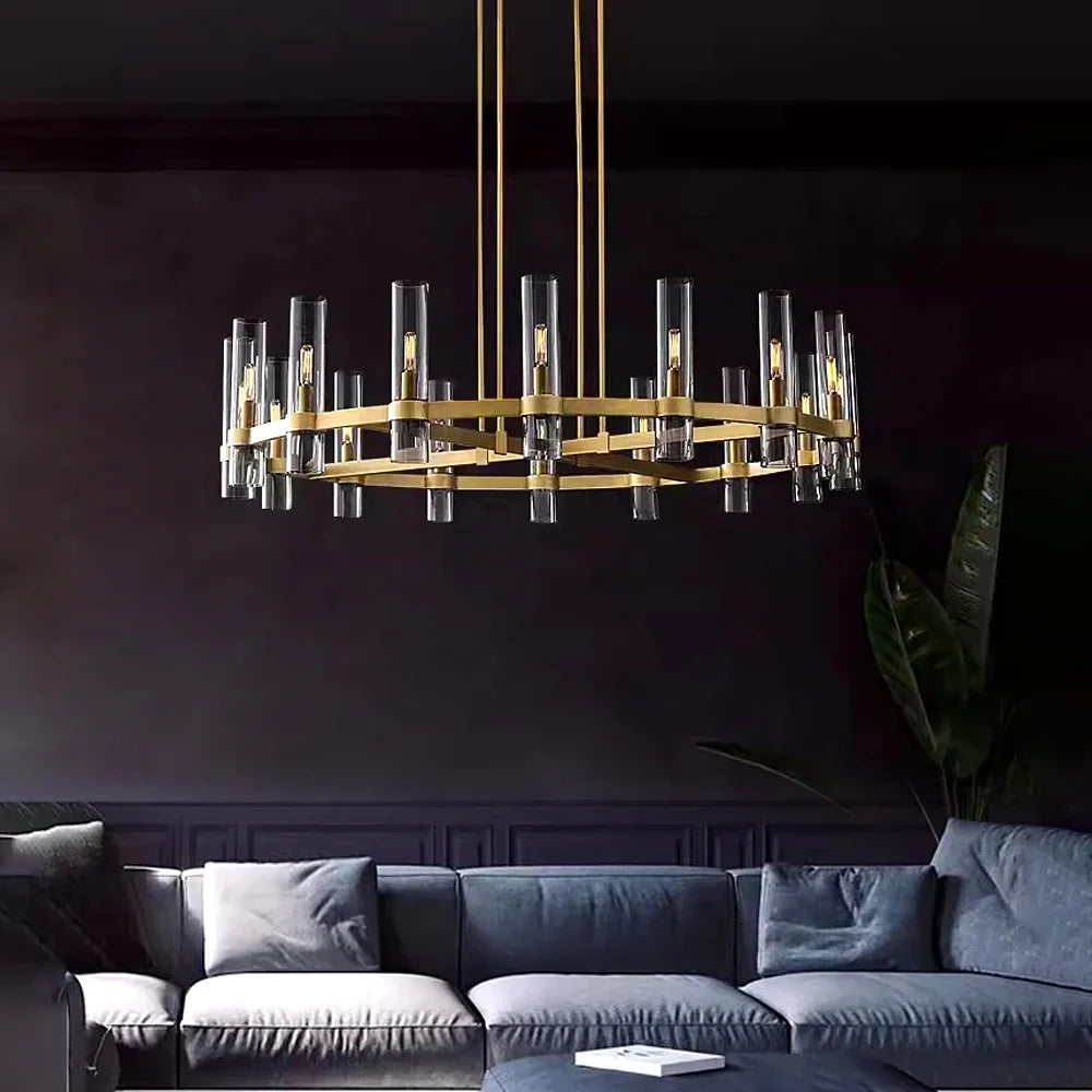 Kronleuchter Röhre Glas Transparent Gold für Esszimmer