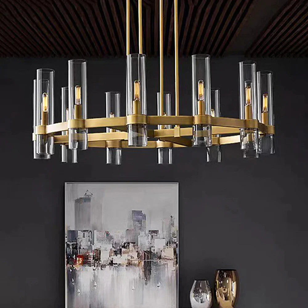 Kronleuchter Röhre Glas Transparent Gold für Esszimmer