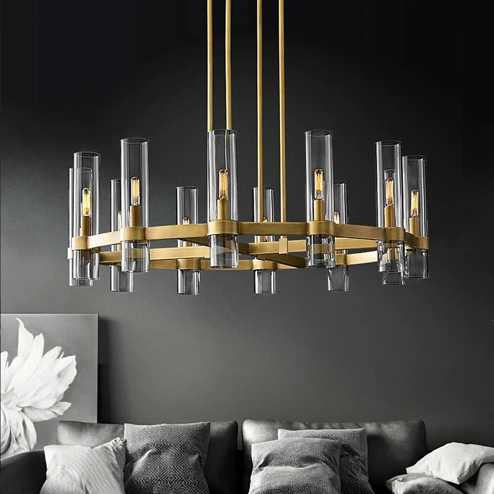 Kronleuchter Röhre Glas Transparent Gold für Esszimmer