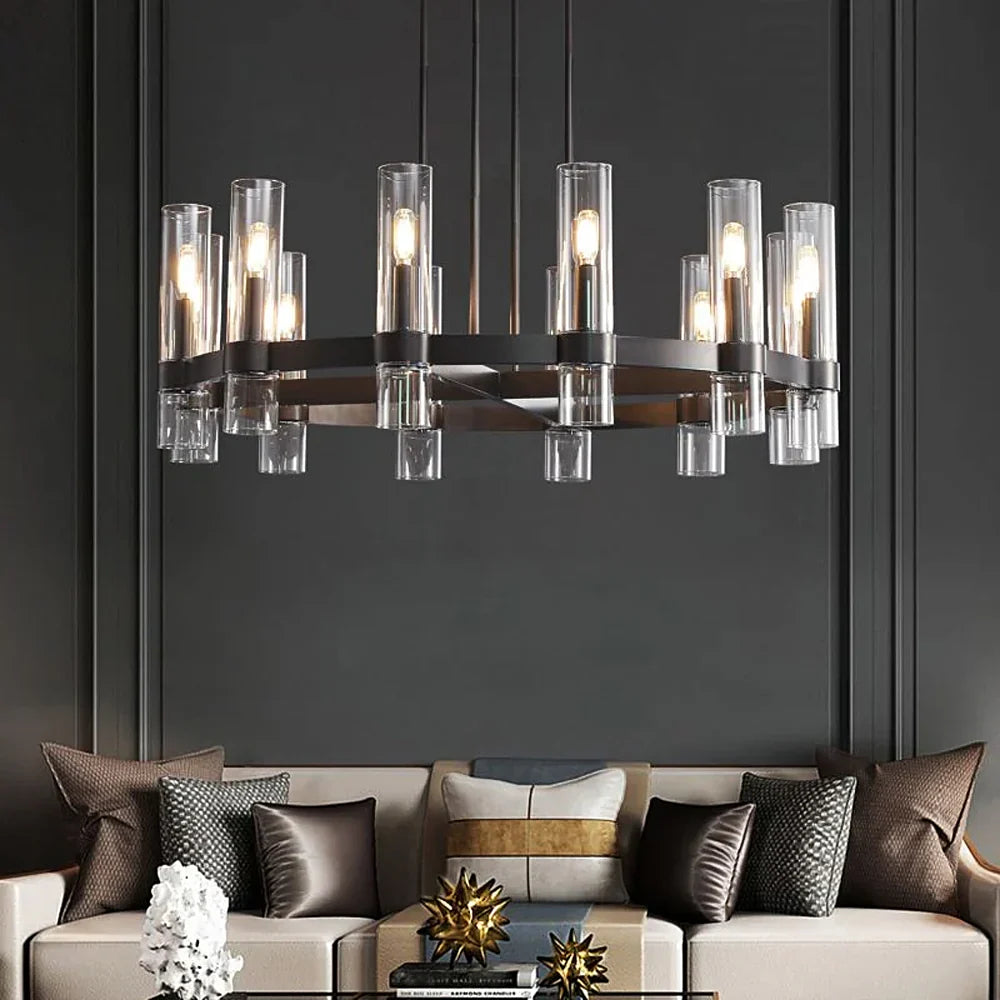 Kronleuchter Röhre Glas Transparent Gold für Esszimmer
