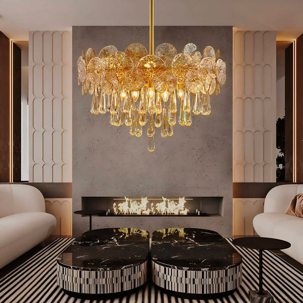 Kronleuchter Glas Gold Kugeln Wohnzimmer