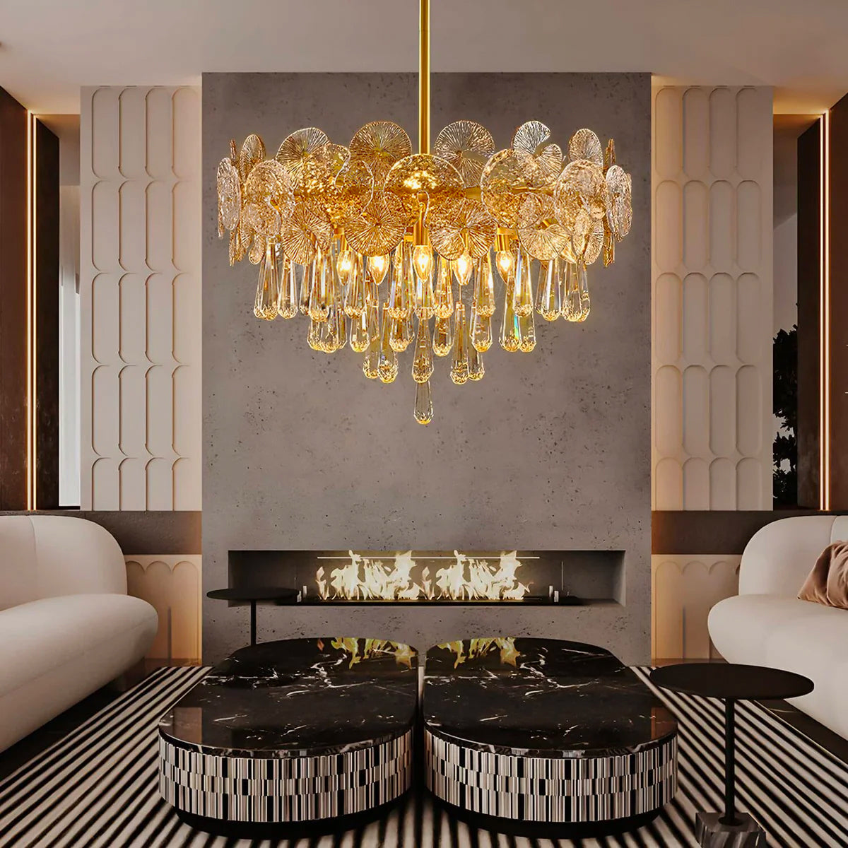 Kronleuchter Glas Gold Kugeln Wohnzimmer