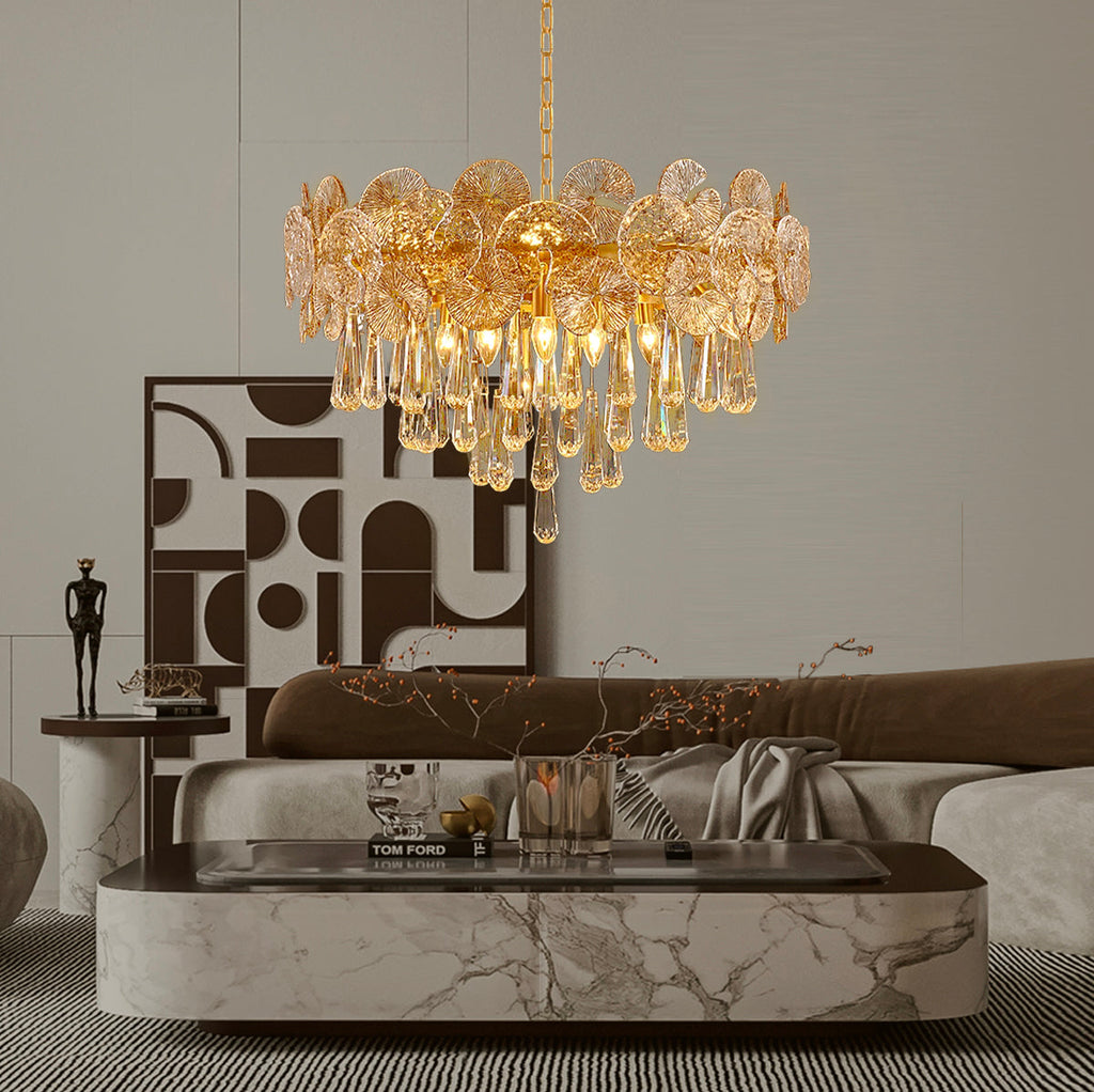 Kronleuchter Glas Gold Kugeln Wohnzimmer