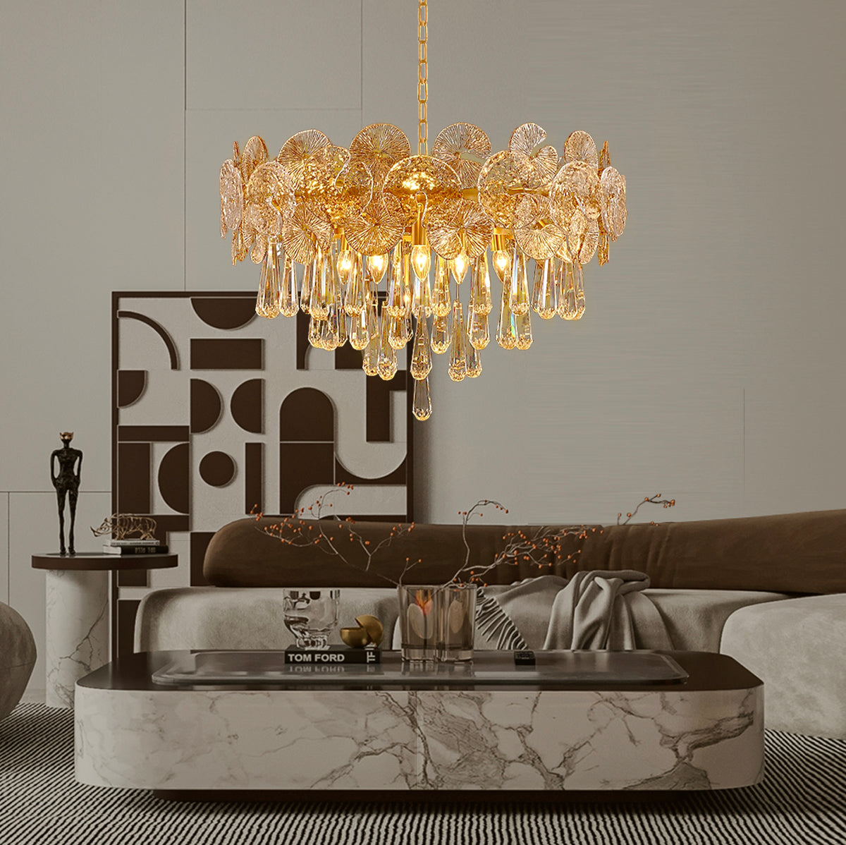 Kronleuchter Glas Gold Kugeln Wohnzimmer
