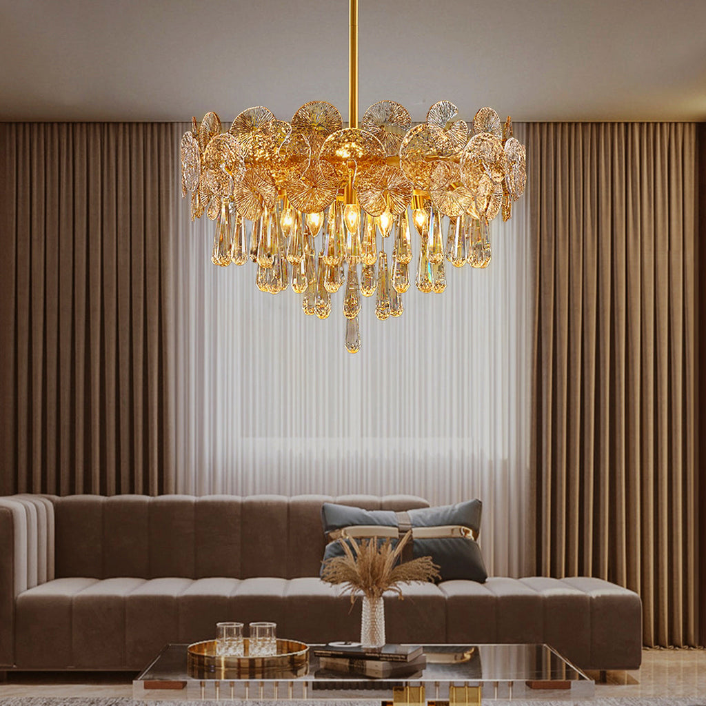 Kronleuchter Glas Gold Kugeln Wohnzimmer