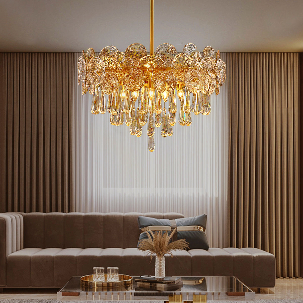 Kronleuchter Glas Gold Kugeln Wohnzimmer