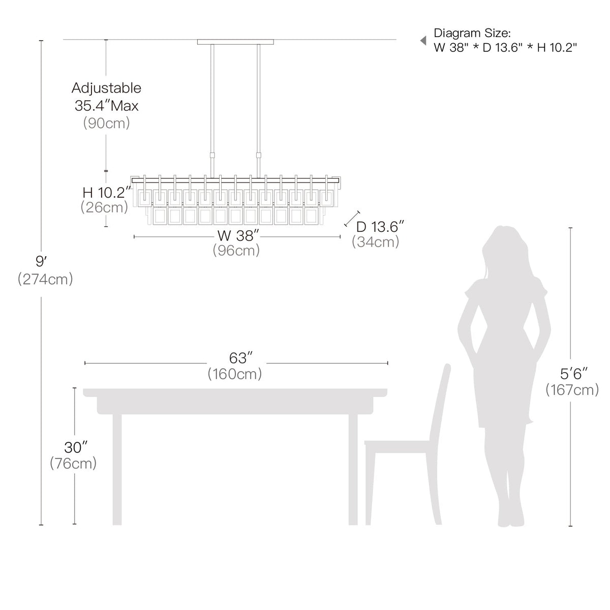 Kronleuchter Rechteckig Metall Esszimmer
