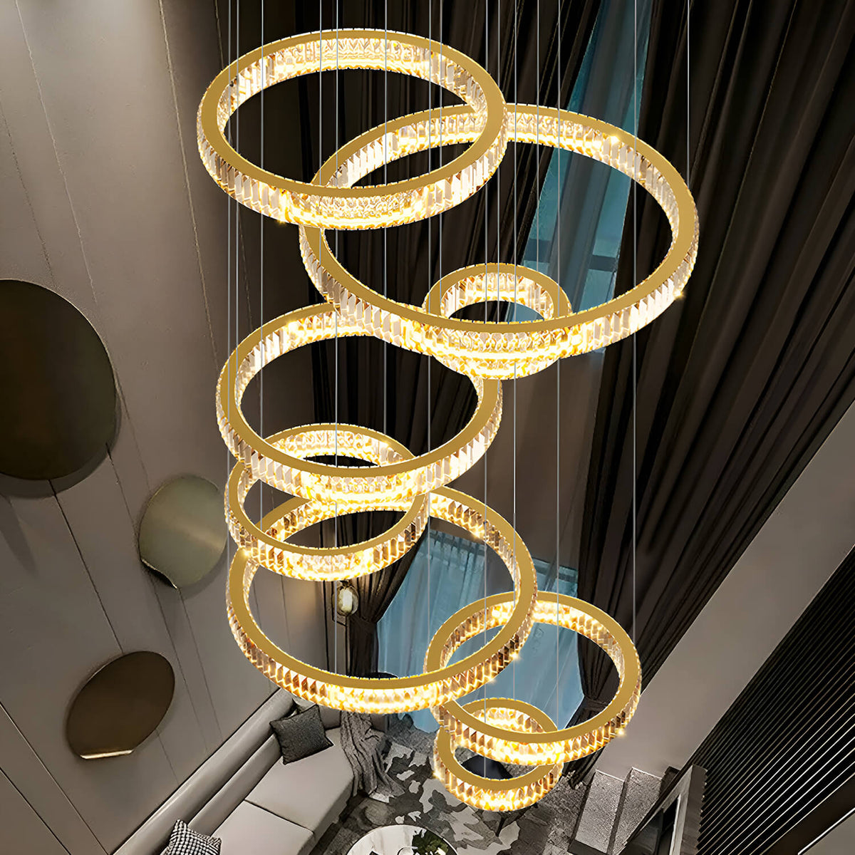 Kronleuchter Kristall Gold 8 Ebenen für Wohnzimmer