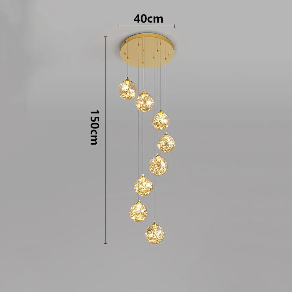 Pendelleuchte Wasserfall LED Gold für Treppenhaus