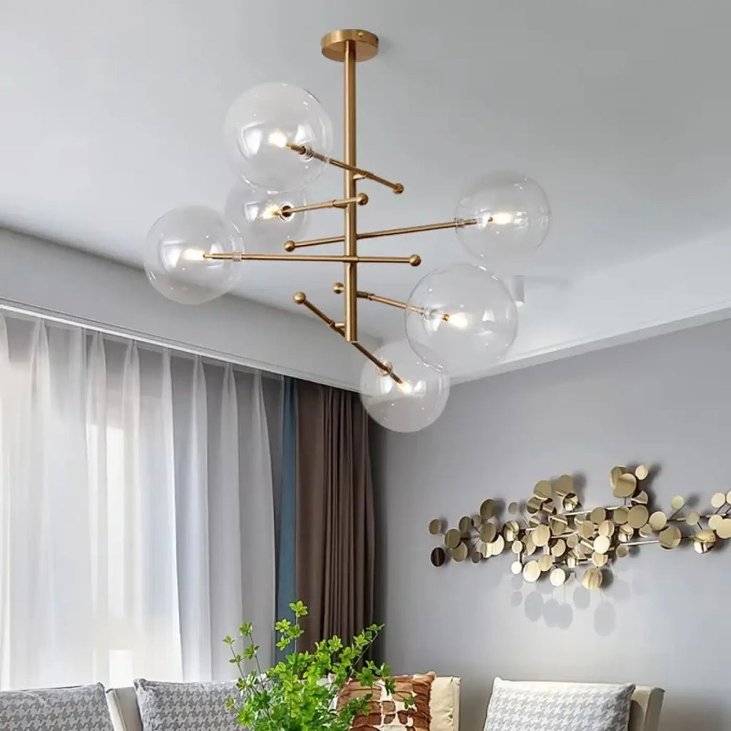 Pendelleuchte aus Messing Gold mit Kugeln aus Glas