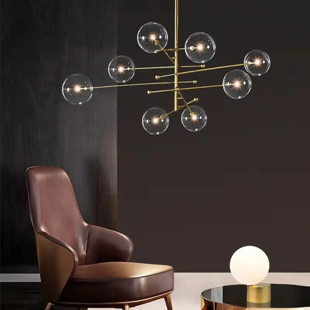 Pendelleuchte aus Messing Gold mit Kugeln aus Glas