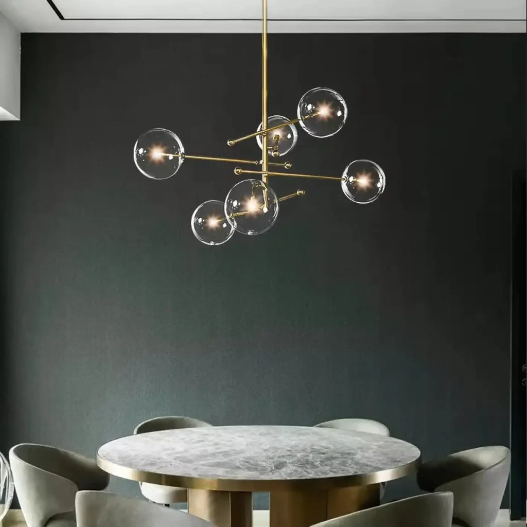 Pendelleuchte aus Messing Gold mit Kugeln aus Glas