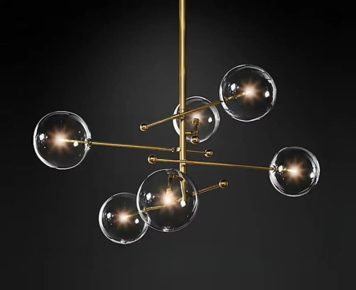 Pendelleuchte aus Messing Gold mit Kugeln aus Glas