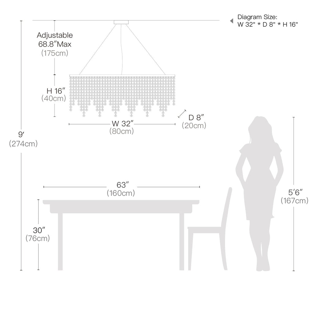 Kronleuchter Rechteckig Kristall Silber Linear