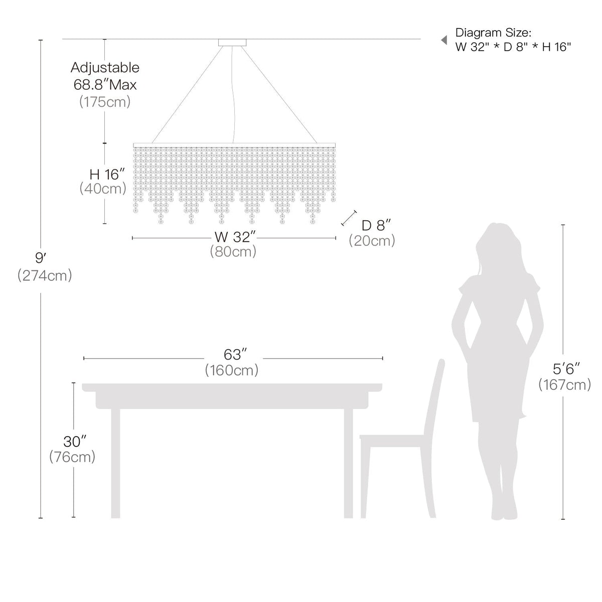 Kronleuchter Rechteckig Kristall Silber Linear