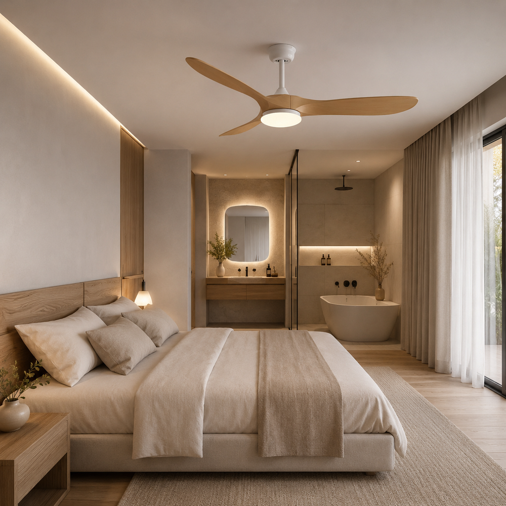 Aria | Vintage-Ventilator Weiß und Naturholz, LED