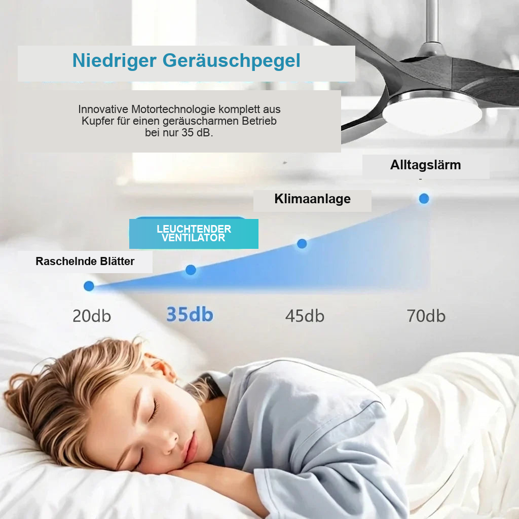 Selene | Ventilator mit integriertem LED Schwarz und dunklem Holz