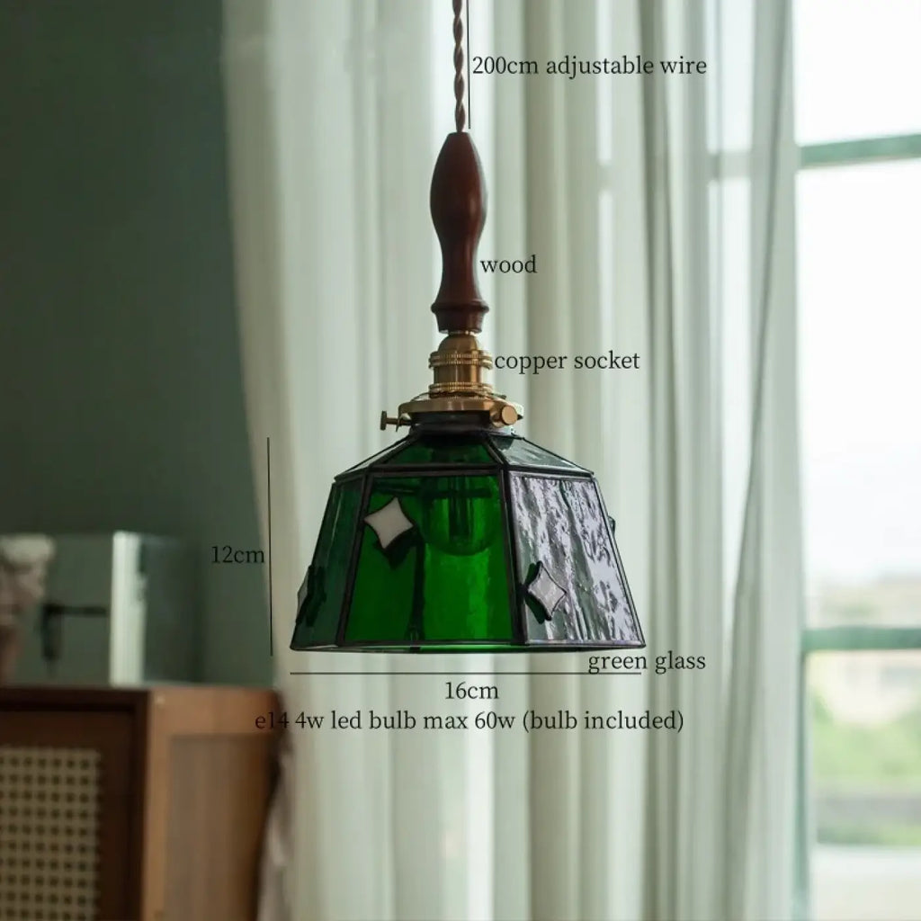 Pendelleuchte Glas Grün Art Déco Kupfer