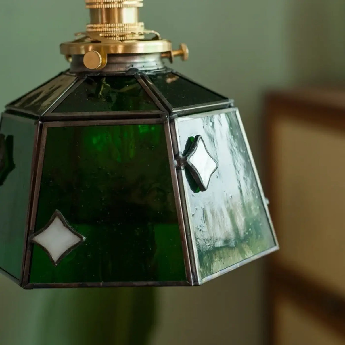Pendelleuchte Glas Grün Art Déco Kupfer