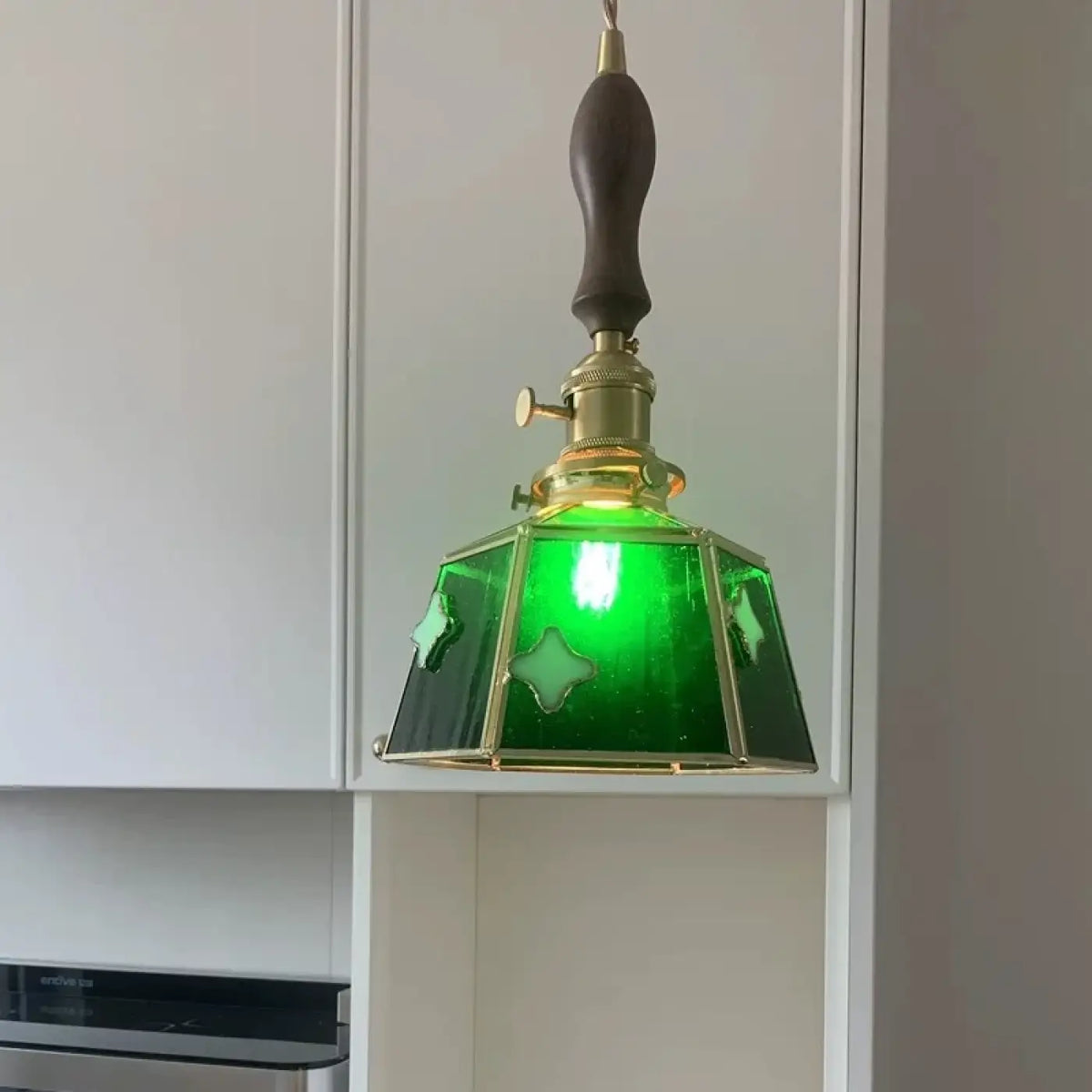 Pendelleuchte Glas Grün Art Déco Kupfer