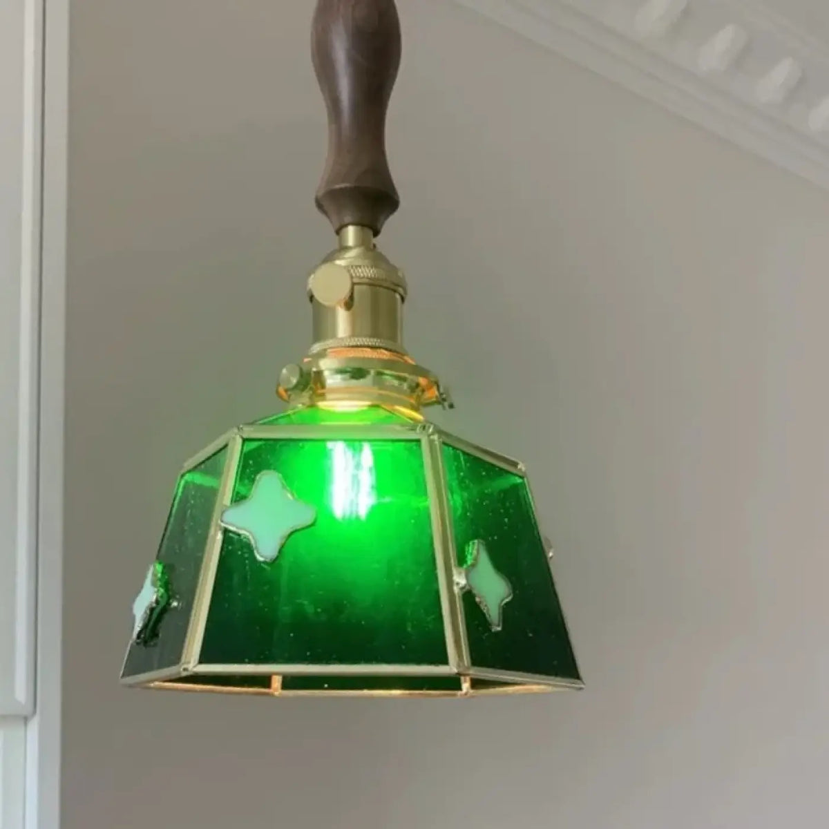 Pendelleuchte Glas Grün Art Déco Kupfer
