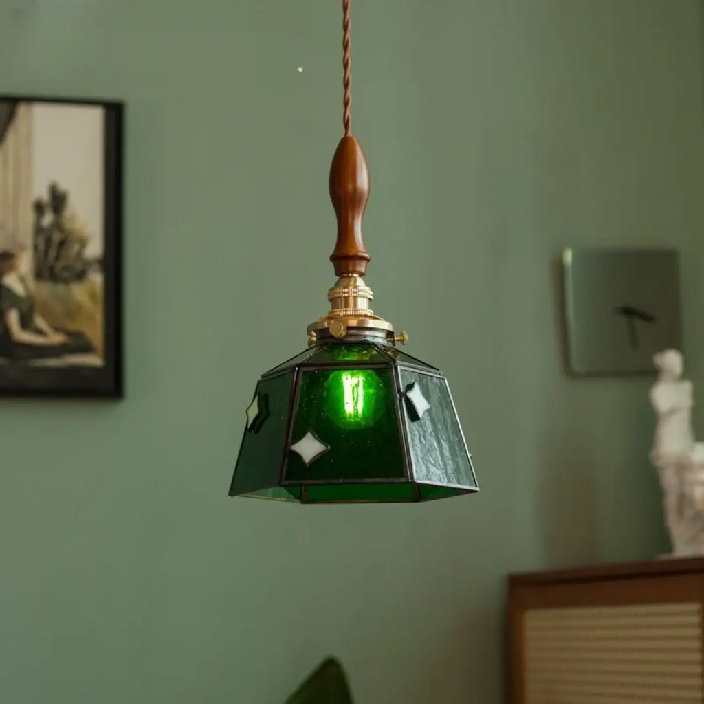 Pendelleuchte Glas Grün Art Déco Kupfer