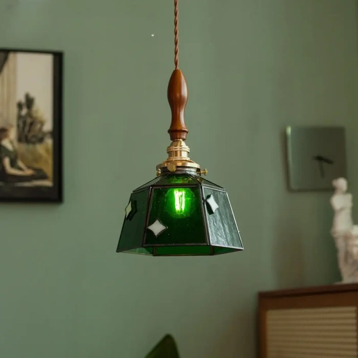 Pendelleuchte Glas Grün Art Déco Kupfer