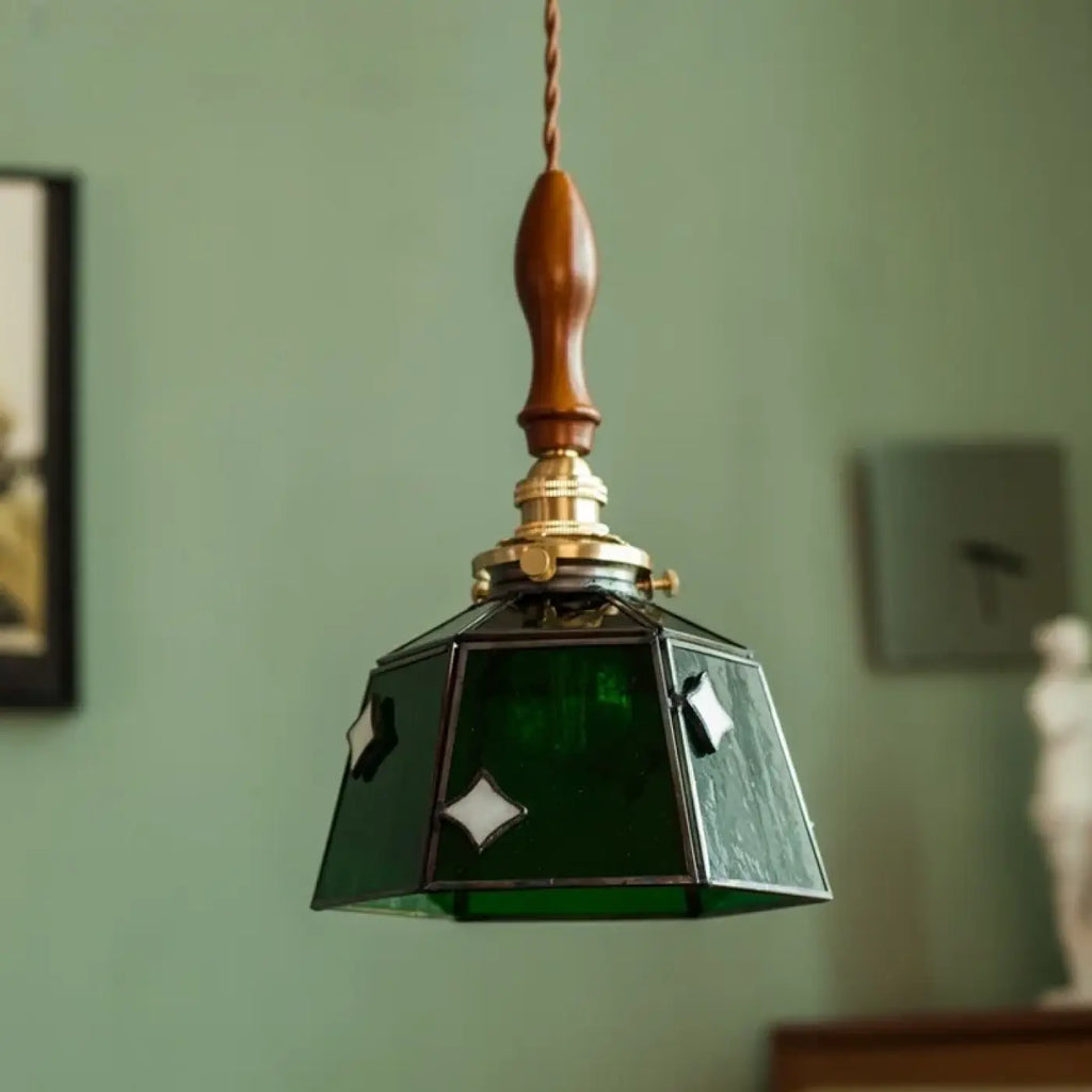 Pendelleuchte Glas Grün Art Déco Kupfer