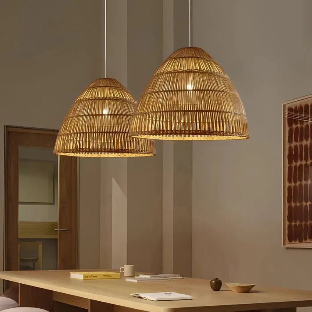 Pendelleuchte aus Bambus Geflochten Boho
