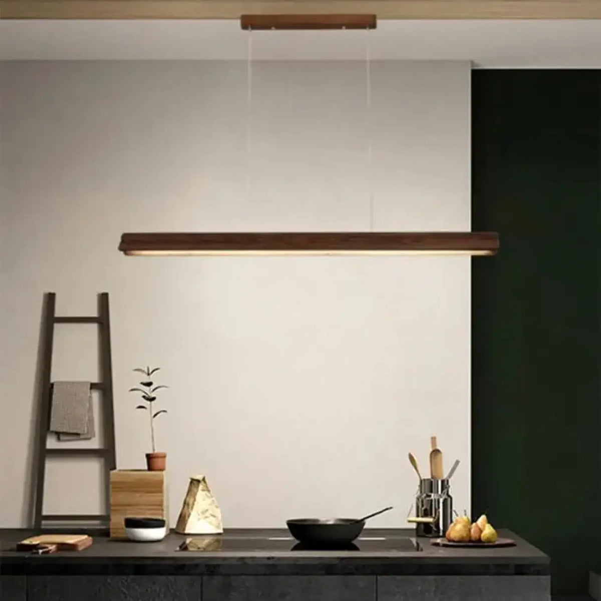 Pendelleuchte LED Linear aus Dunklem Holz