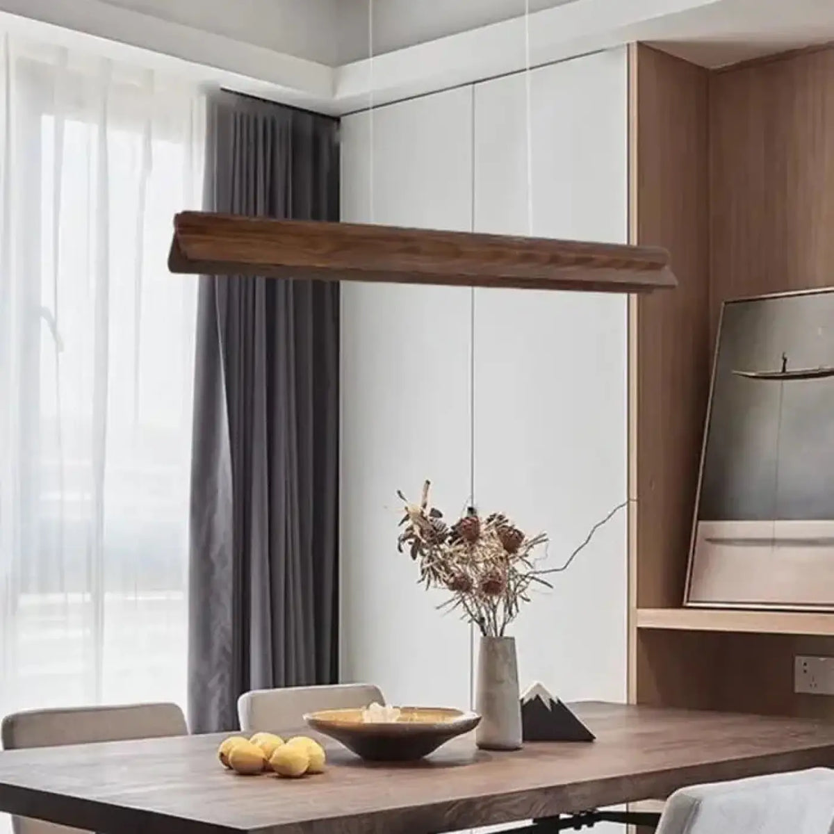Pendelleuchte LED Linear aus Dunklem Holz