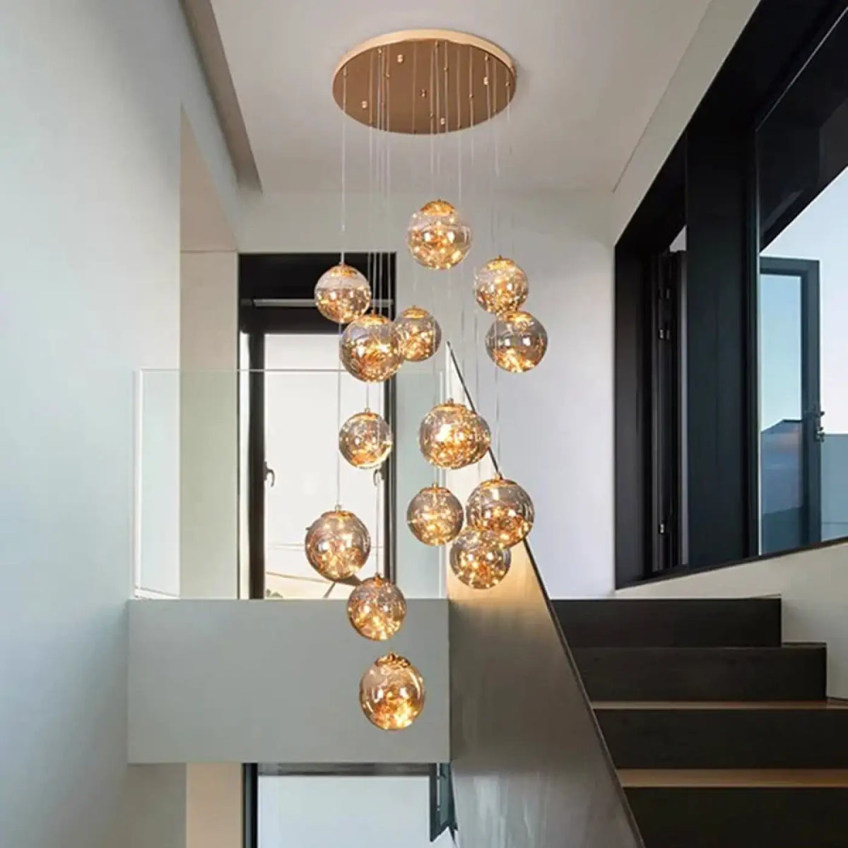 Pendelleuchte Wasserfall mit Kugeln Kristall Gold