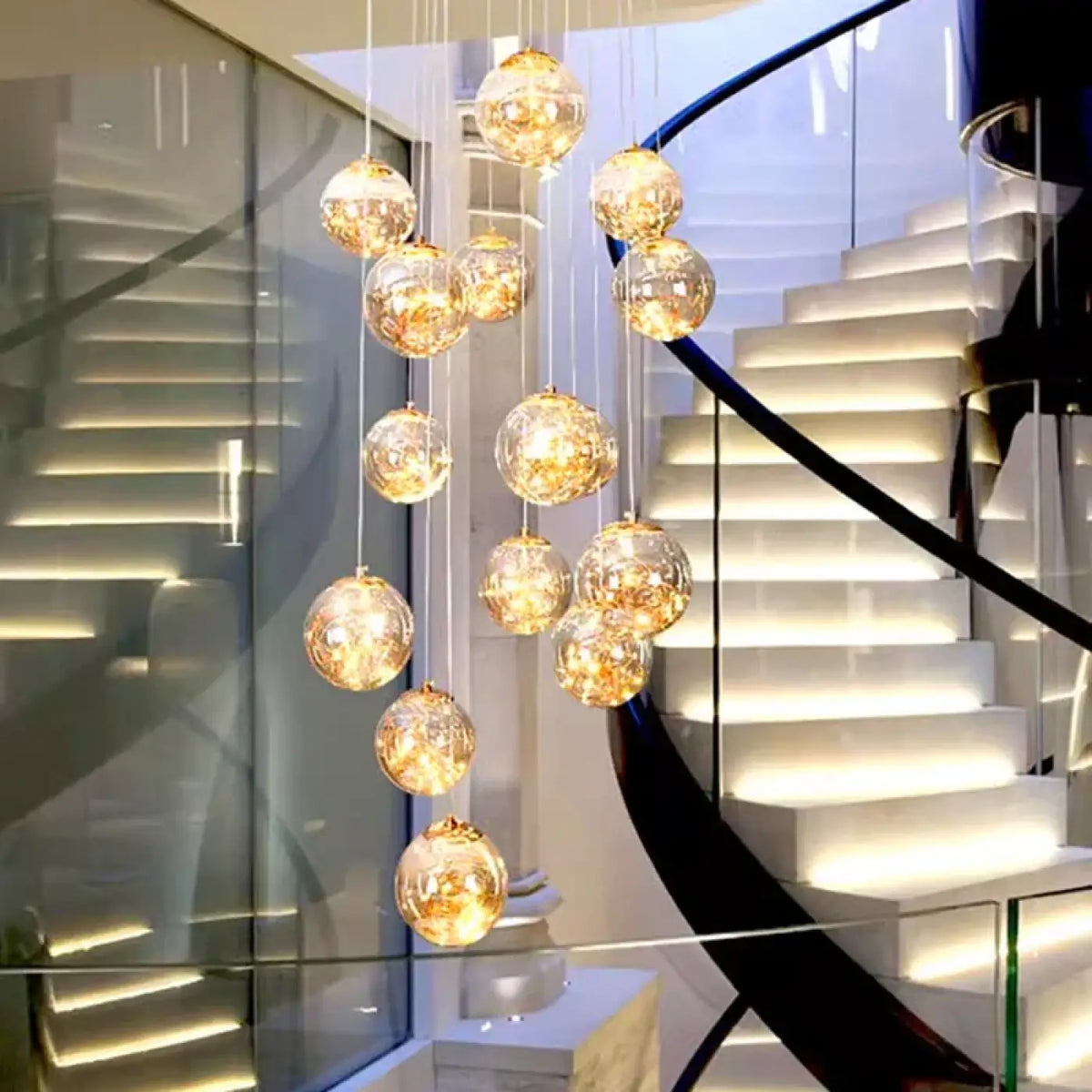 Pendelleuchte Wasserfall mit Kugeln Kristall Gold