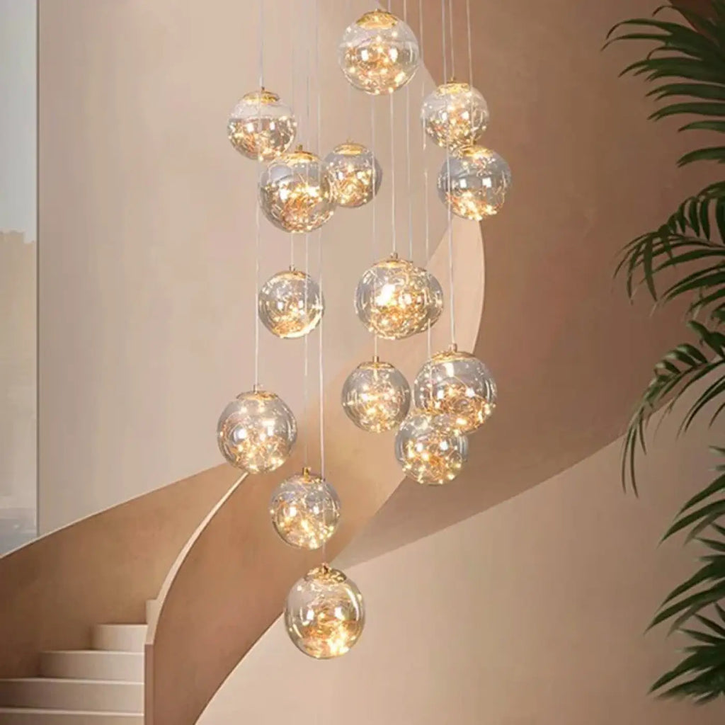 Pendelleuchte Wasserfall mit Kugeln Kristall Gold