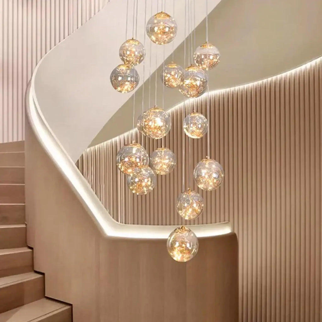 Pendelleuchte Wasserfall mit Kugeln Kristall Gold
