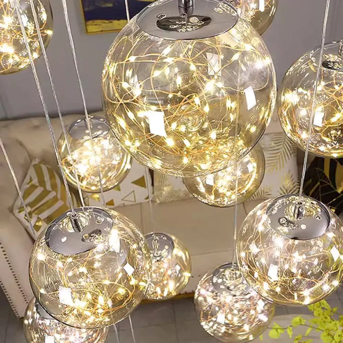 Pendelleuchte Wasserfall mit Kugeln Kristall Gold