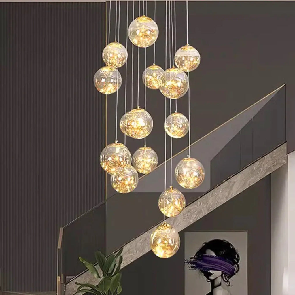 Pendelleuchte Wasserfall mit Kugeln Kristall Gold