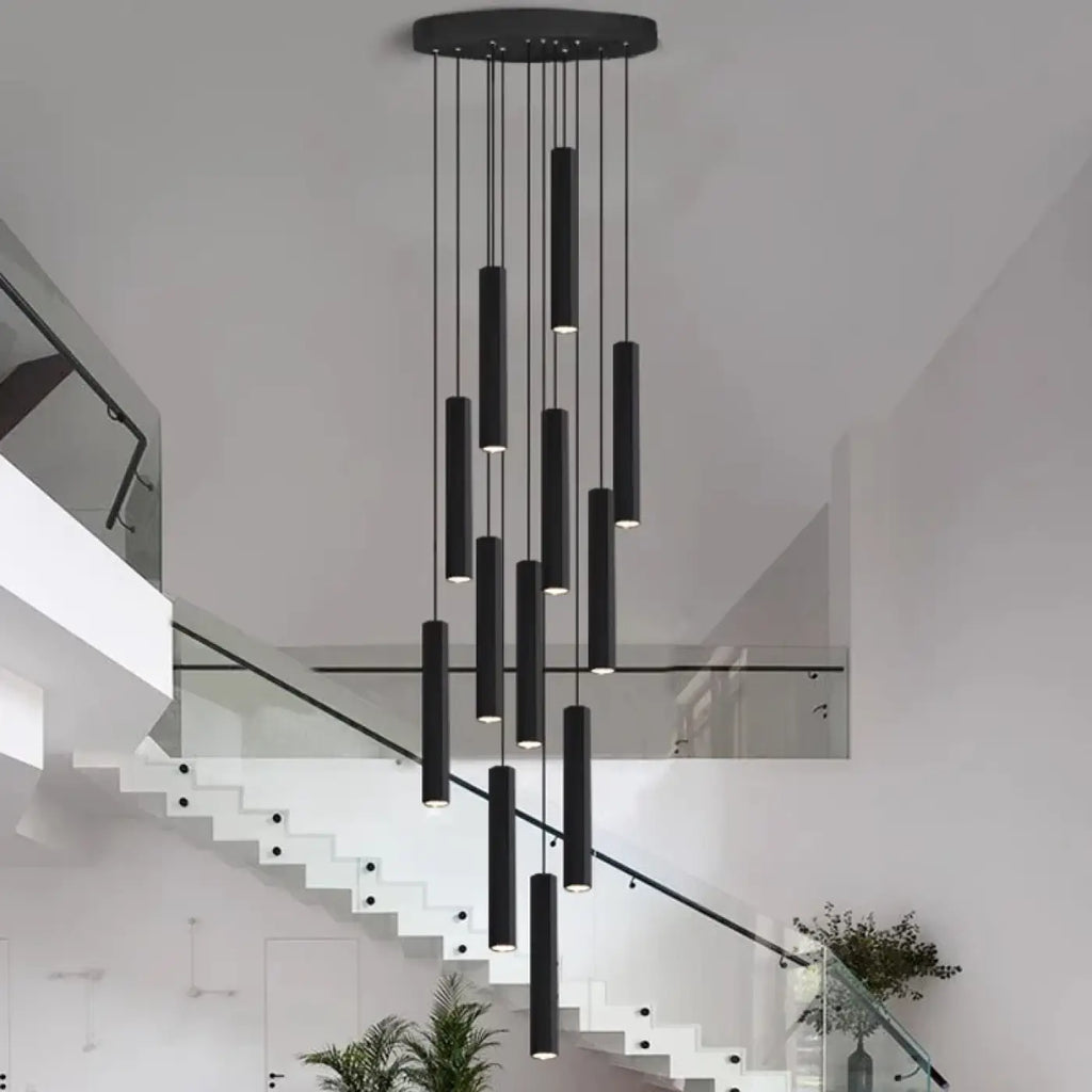 Pendelleuchte Wasserfall Zylinder Schwarz für Treppenhaus