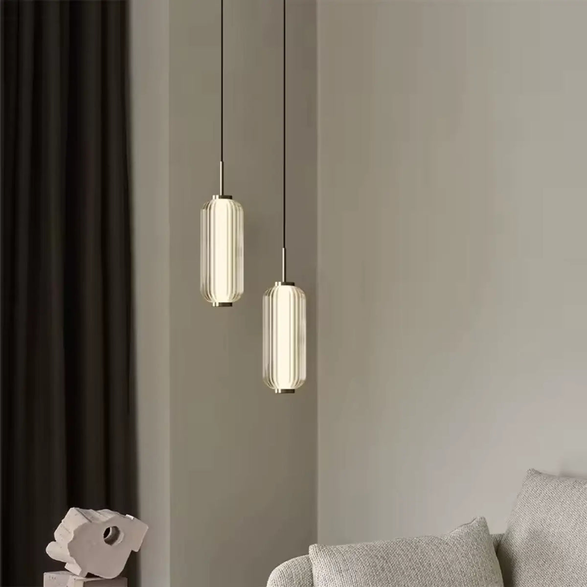 Pendelleuchte Zylindrisch aus Glas Gerippt Gold