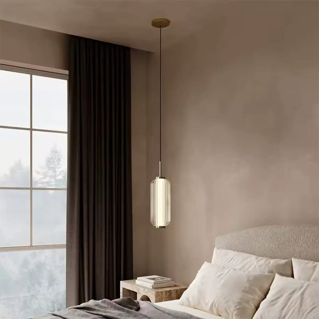 Pendelleuchte Zylindrisch aus Glas Gerippt Gold