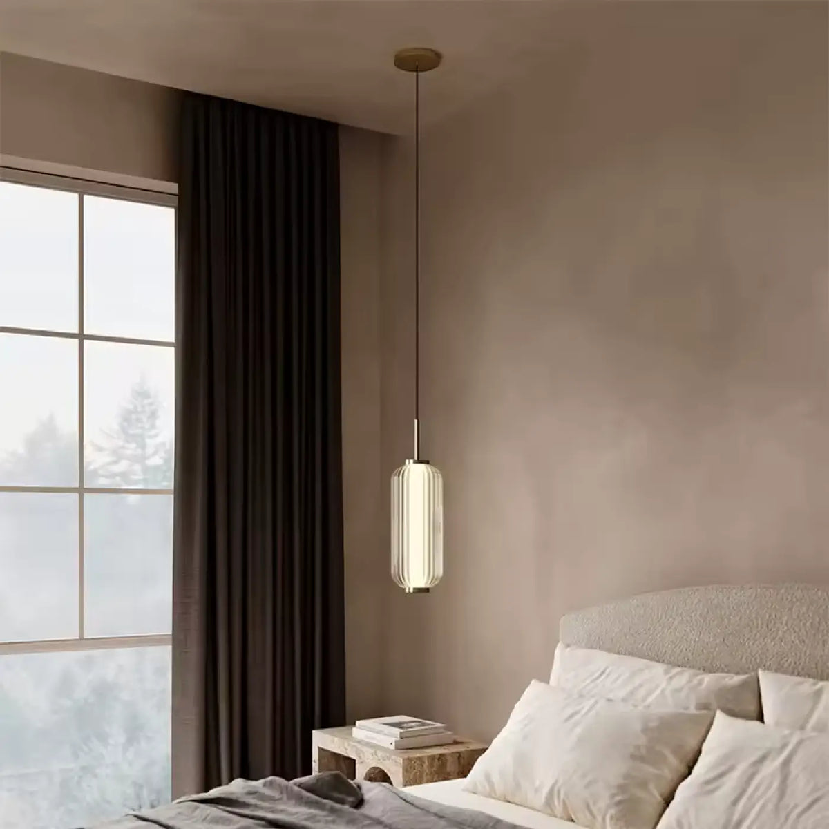 Pendelleuchte Zylindrisch aus Glas Gerippt Gold