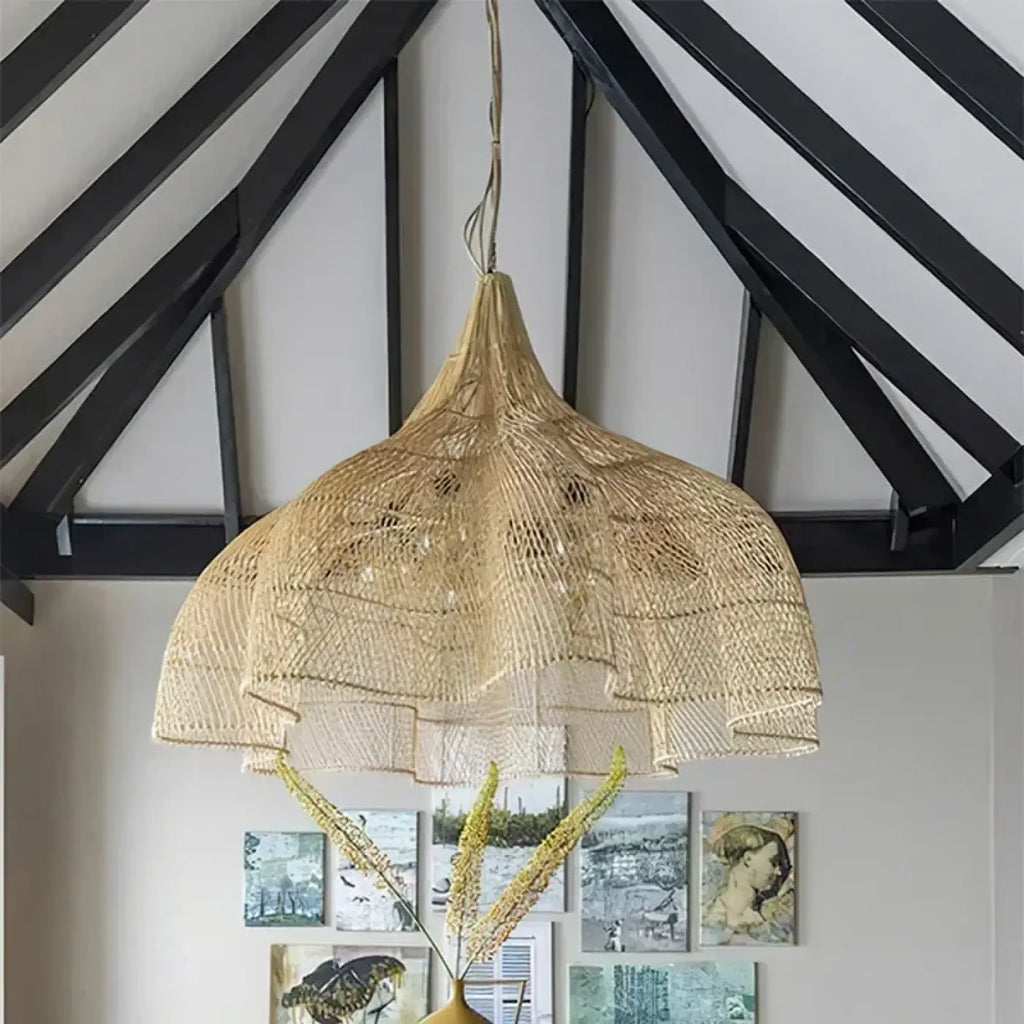Pendelleuchte XXL aus Netz Boho