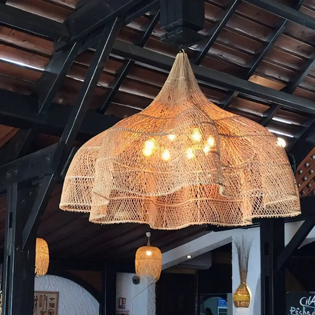 Pendelleuchte XXL aus Netz Boho