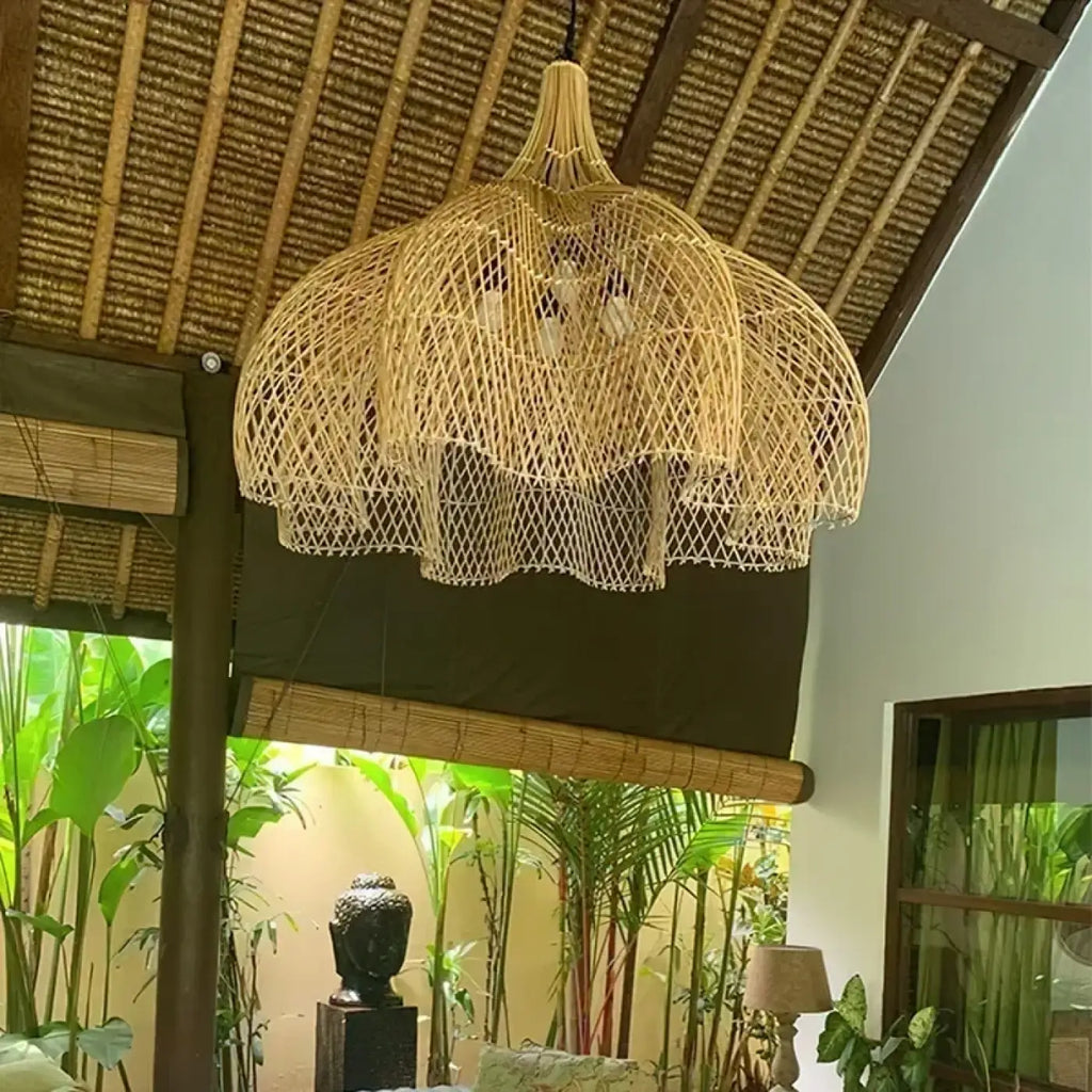 Pendelleuchte XXL aus Netz Boho