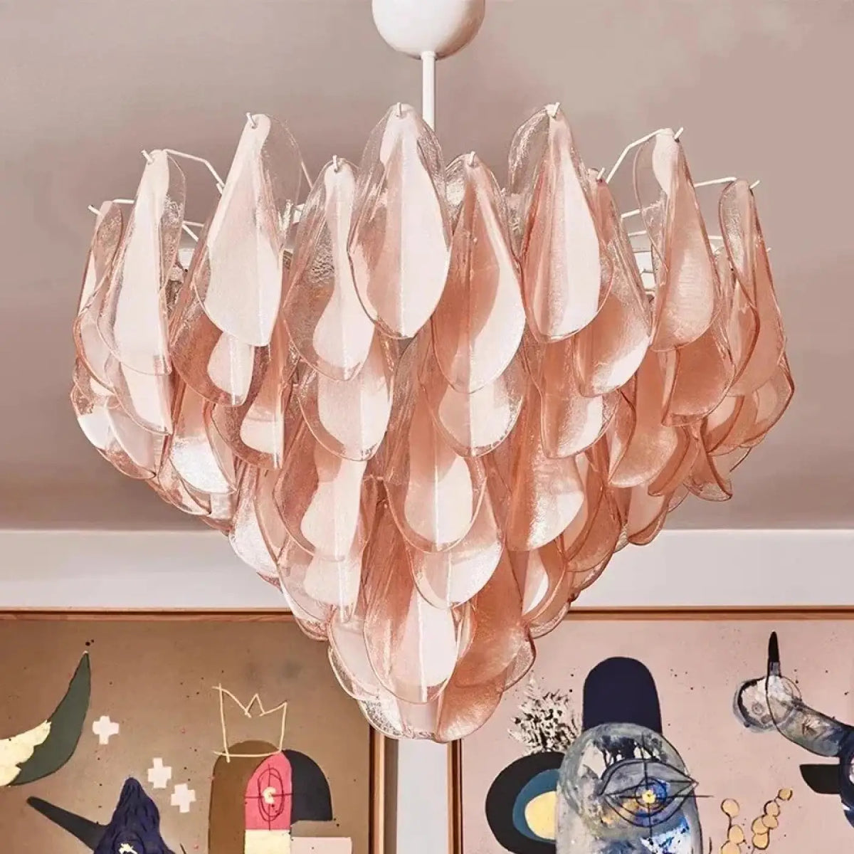 Pendelleuchte aus Glas Rosa mit Blütenblättern Dekorativ