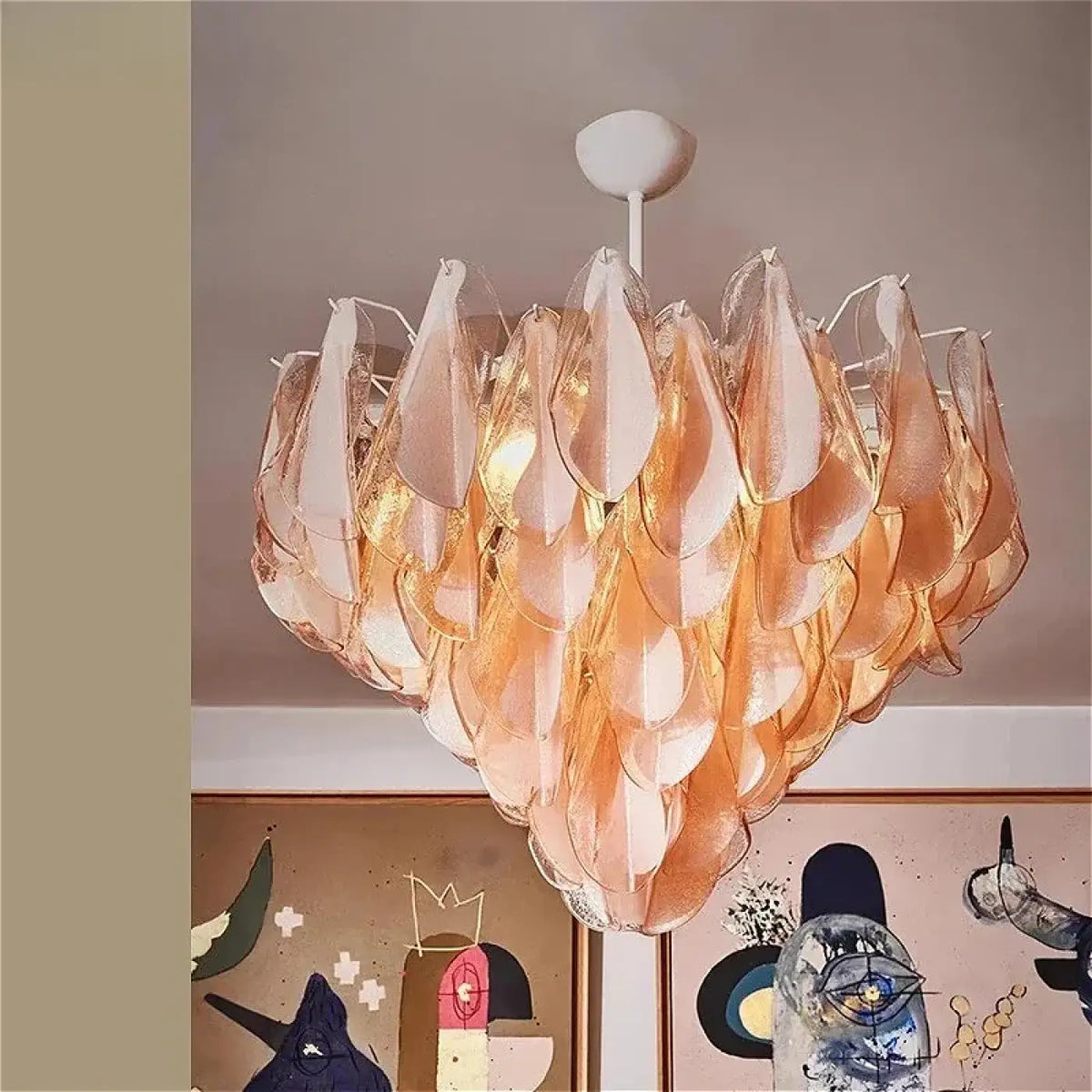 Pendelleuchte aus Glas Rosa mit Blütenblättern Dekorativ