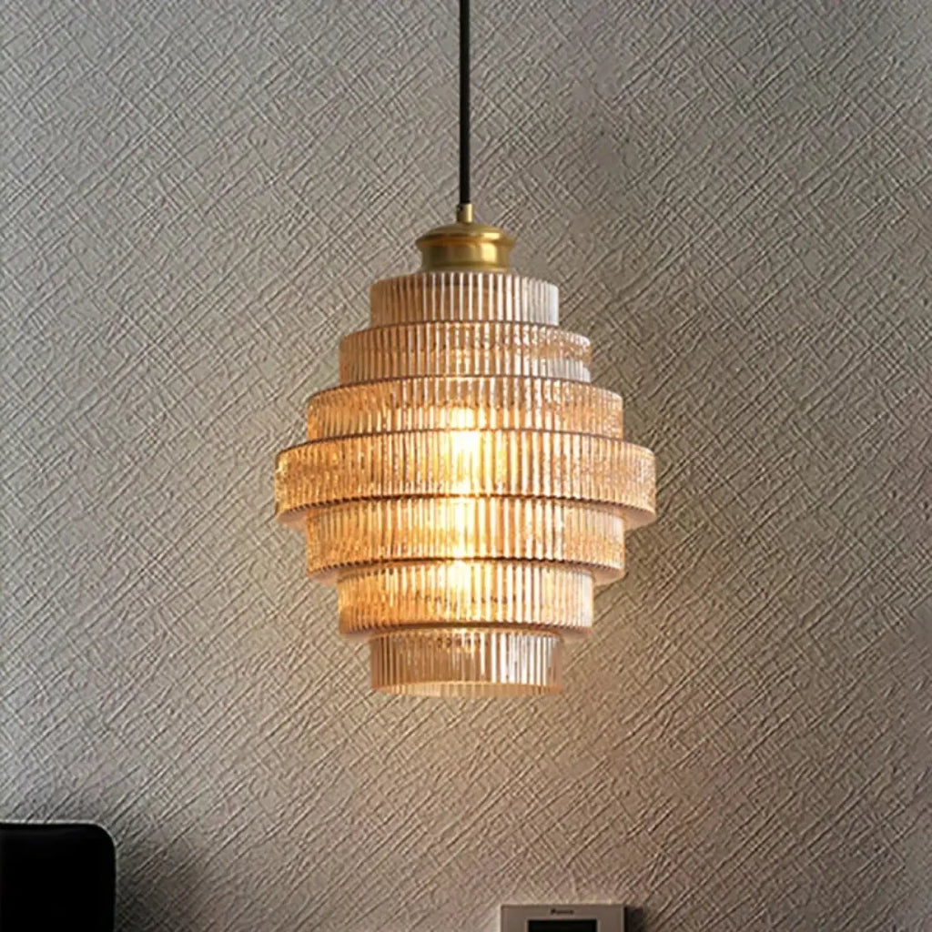 Pendelleuchte aus Glas Geriffelt Stil Art Déco