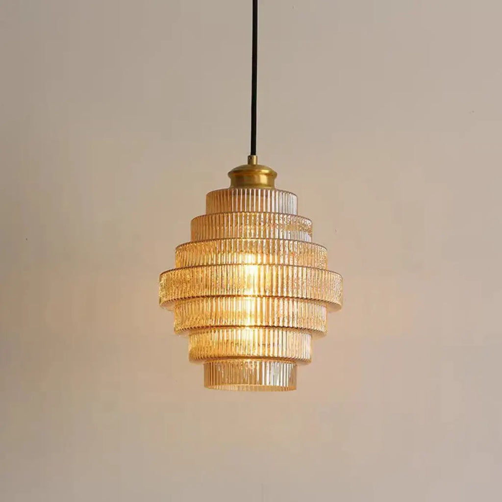 Pendelleuchte aus Glas Geriffelt Stil Art Déco